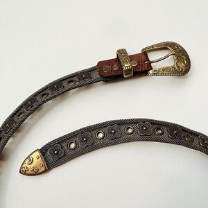 SOLD Chainmail Mesh Brass And Gold Toned Western Leather Belt Vintage UNISEX